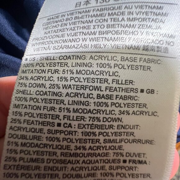 GAP Down Puffer Coat Parka Hooded Kids Blue Fur Trim Winter Quilted Sz 8 Medium - Picture 5 of 10